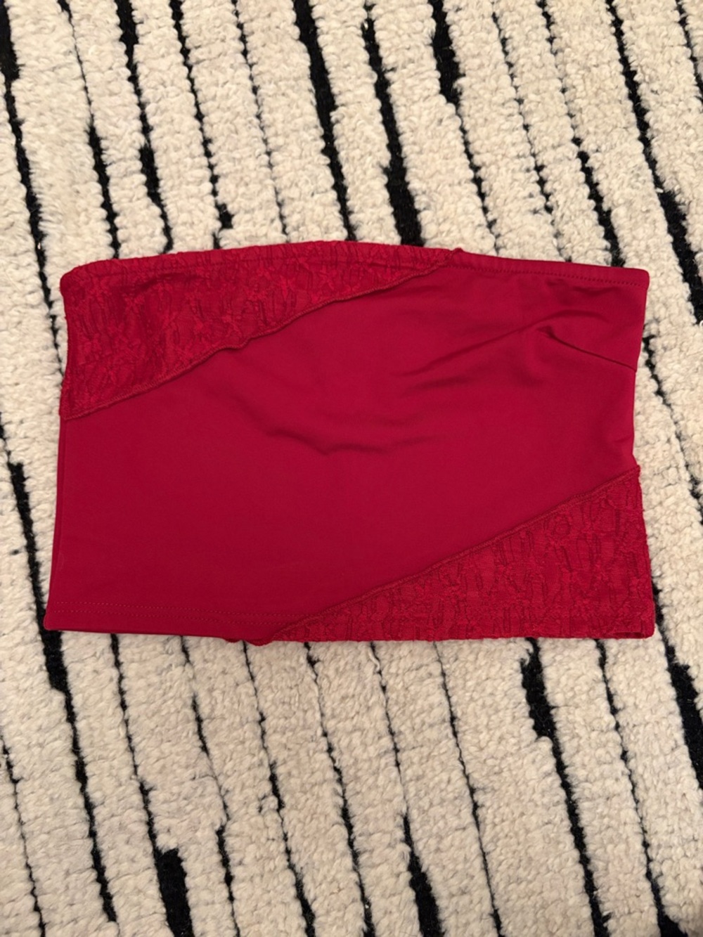 Edikted Red Lace-Accent Strapless Crop Top